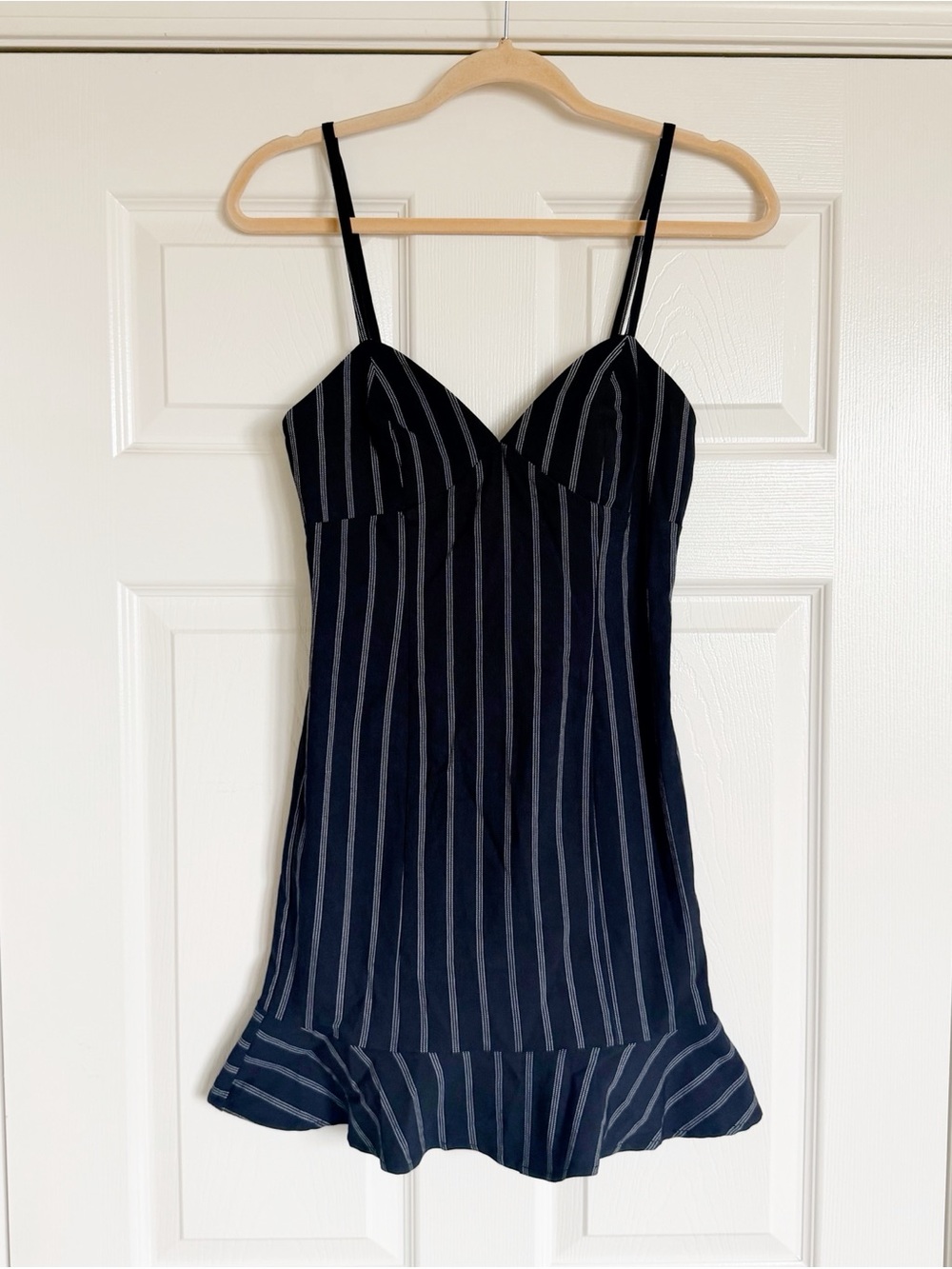 Forever 21 Cami Pinstripe Dress in Black with a Frill Hem